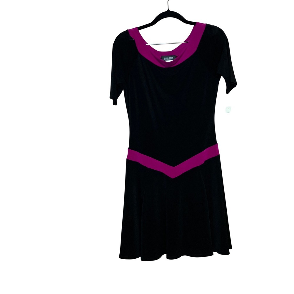 Byer Too! Fit and Flare Dress Womens Medium Black Magenta NEW Colorblock Retro